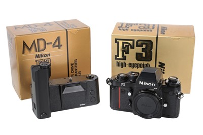 Lot 208 - A Boxed Nikon F3HP (High Eyepoint) SLR Camera & a Boxed MD-4 Motordrive.