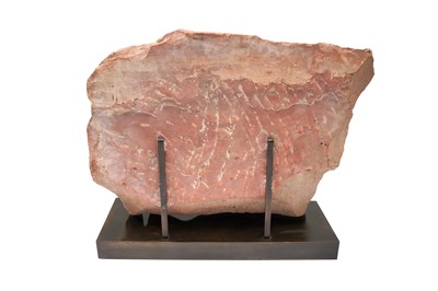 Lot 101 - A CARVED RED SANDSTONE FIGURE OF FEMALE WARRIORS