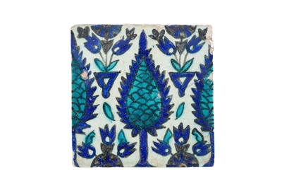Lot 394 - AN OTTOMAN DAMASCUS POTTERY TILE