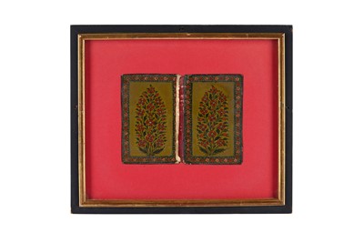 Lot 230 - AN INDIAN LACQUERED PAPIER-MÂCHÉ DOUBLE-SIDED BOOKBINDING