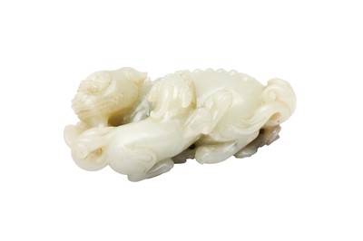 Lot 125 - A CHINESE PALE-CELADON JADE 'LION DOGS' CARVING