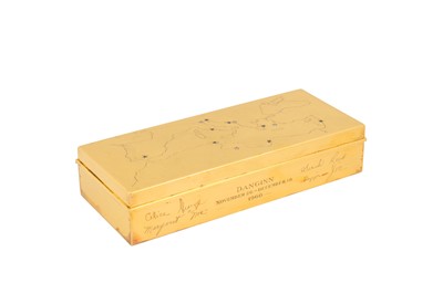 Lot 12 - A cased unique mid-20th century American gem set sterling silver gilt cigarette box, New York dated 1960 by Tiffany and Co