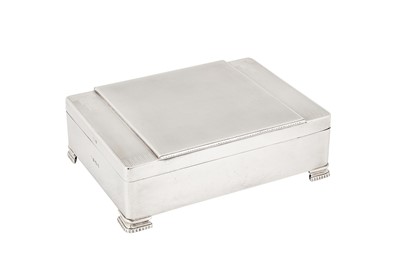 Lot 20 - A George V ‘Art Deco’ sterling silver cigarette box, Birmingham 1934 by William Neale and Son Ltd