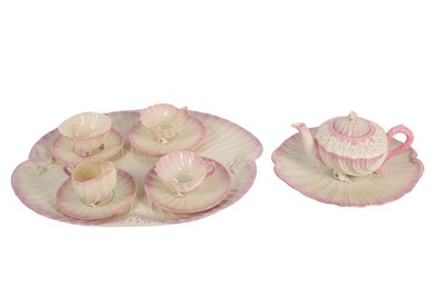 Lot 209 - A BELLEEK IRISH CHINA SECOND PERIOD NEPTUNE PATTERN TEA SET, LATE 19TH/EARLY 20TH CENTURY
