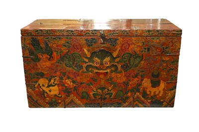 Lot 304 - A TIBETAN LACQUERED TRUNK