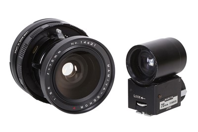 Lot 182 - A Mamiya 75mm F5.6 lens with 75mm external viewfinder.