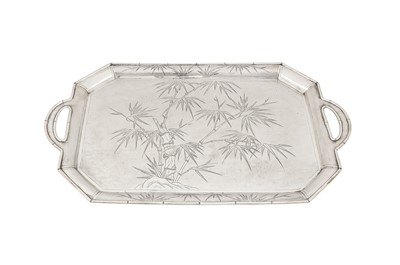 Lot 160 - An early 20th century Chinese export twin handled tray, Shanghai circa 1930 by Hua retailed by Tack Hing