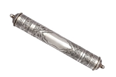 Lot 112 - A REPOUSSÉ SILVER SCROLL HOLDER