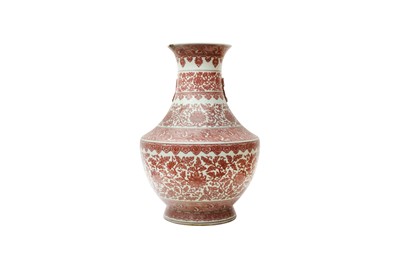 Lot 161 - A LARGE CHINESE COPPER-RED 'LOTUS SCROLL' VASE