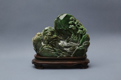 Lot 183 - A CHINESE SPINACH-GREEN JADE 'MOUNTAIN' CARVING