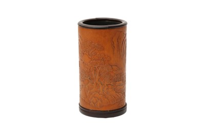 Lot 591 - A SMALL CHINESE MOULDED GOURD BRUSH POT, BITONG