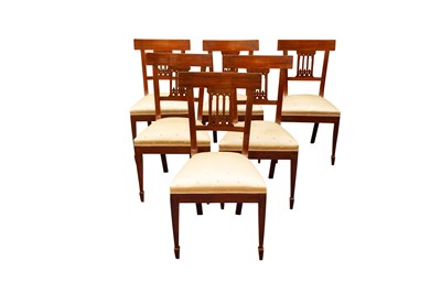 Lot 387 - A SET OF SIX WALNUT BAR BACK DINING CHAIRS, 20TH CENTURY