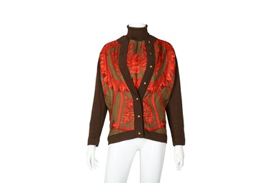 Lot 246 - Hermes Brown Wool Knit Silk Panel Twin Set -  Size 44