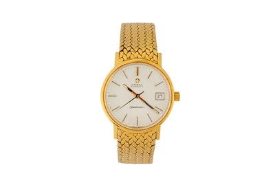 Lot 43 - A GENTS 18K GOLD OMEGA BRACELET WATCH