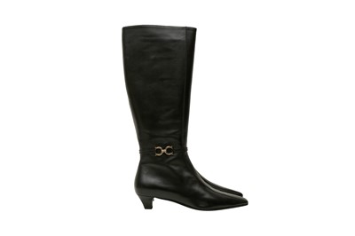 Lot 581 - Salvatore Ferragamo Black Braga Long Boot - Size US 7.5