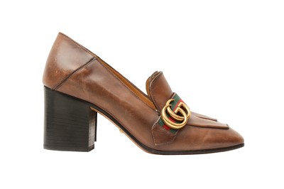 Lot 238 - Gucci Brown Peyton Block Heeled Loafer - Size 37