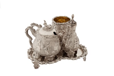 Lot 365 - A Victorian sterling silver three-piece cruet set on stand, London 1883 by William Leuchars