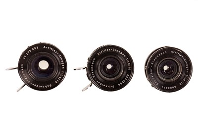 Lot 230 - Two Schneider Kreuznach Arriflex Cinegon 10mm F1.8 lenses, one 16mm F1.4.