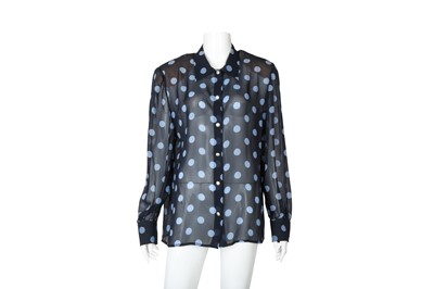 Lot 188 - Valentino Navy Silk Polka Dot Print Blouse - Size 46