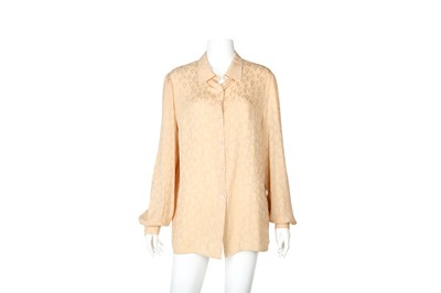 Lot 278 - Valentino Beige Silk V Logo Blouse - Size 46