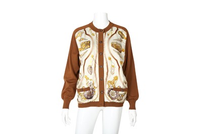 Lot 240 - Hermes Brown Wool Knit Silk Panel Cardigan - Size 42