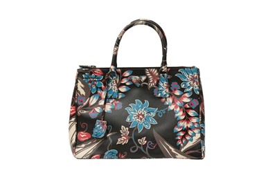 Lot 522 - Prada Black Floral Saffiano Lux Double Zip Tote