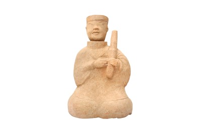 Lot 818 - A CHINESE POTTERY FIGURE OF A MUSICIAN