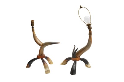 Lot 338 - A PAIR OF BOVINE HORN TABLE LAMPS