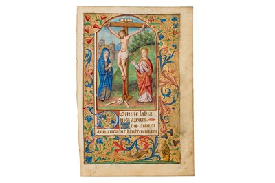 Lot 34 - Illuminated manuscript leaf on vellum. The Crucifixion from a Book of Hours, [late c.15th]