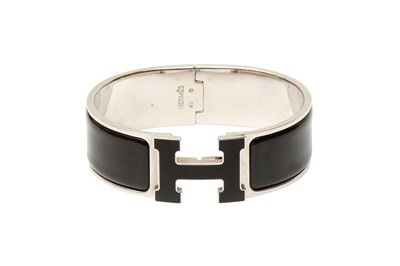 Lot 503 - Hermes Black Enamel Clic Clac H Wide Bracelet