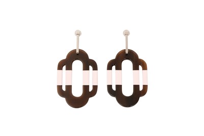 Lot 244 - Hermes Brown Attelage Drop Pierced Earrings
