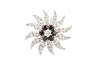 Lot 113 - AN 18CT SAPPHIRE AND DIAMOND BROOCH