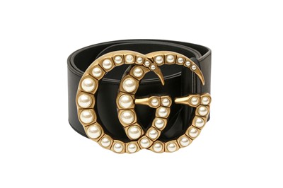 Lot 418 - Gucci Black Marmont GG Pearl Oversized Belt - Size 100