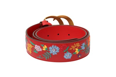 Lot 38 - Gucci Red Marmont GG Embroidered Belt - Size 80