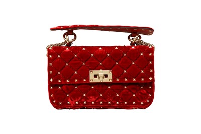 Lot 57 - Valentino Red Velvet Mini Spike Rockstud Bag