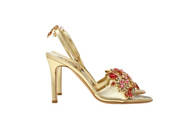Lot 359 - Roberto Cavalli Gold Embellished Sling Back Sandal - Size 37