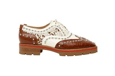 Lot 232 - Christian Louboutin Brown Cappadonna Stud Brogue - Size 37.5