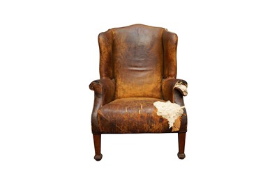 Lot 368 - A 19TH CENTURY HUMPBACK WING ARMCHAIR