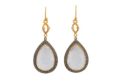 Lot 162 - A PAIR OF ROCK CRYSTAL AND DIAMOND PENDENT EARRINGS
