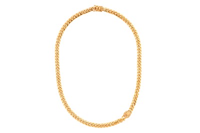 Lot 155 - A DIAMOND AND EMERALD FANCY-LINK NECKLACE