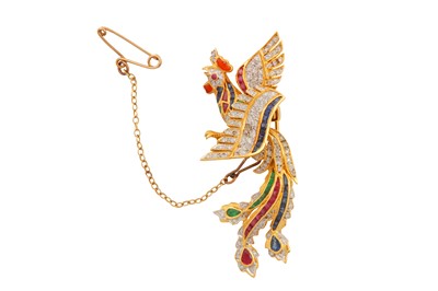 Lot 117 - A DIAMOND AND GEM-SET PEACOCK BROOCH
