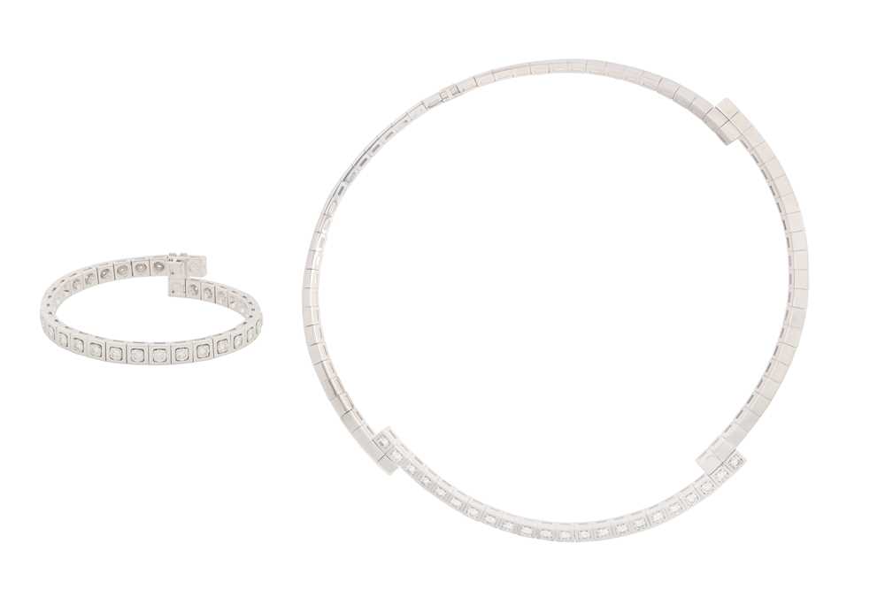 258 - CARTIER | A DIAMOND 'LANIÈRES' NECKLACE AND BRACELET SUITE