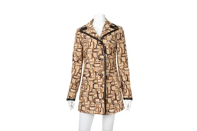 Lot 291 - Prada Beige Nylon Retro Print Long Jacket - Size 12