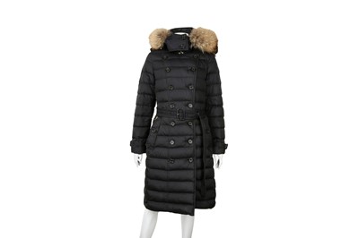 Lot 413 - Burberry Black Quilted Down Hooded Coat - Size S
