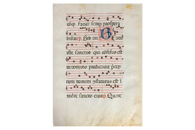 Lot 36 - Illuminated Mss. A Bishop-Saint. Historiated initial  on vellum.[1490]