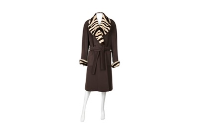 Lot 262 - Escada Brown Angora Fur Trim Coat - Size 40