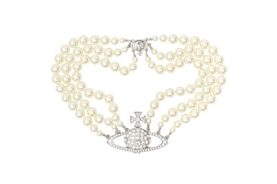 Lot 489 - Vivienne Westwood Three Row Pearl Bas Relief Choker