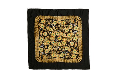 Lot 395 - Chanel Black Gripoix Print Silk Scarf