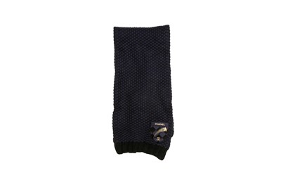 Lot 190 - Chanel Navy Cashmere Crest Badge Scarf