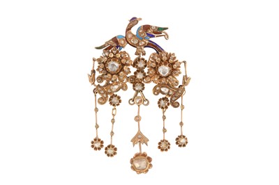 Lot 65 - A DIAMOND AND ENAMEL BROOCH